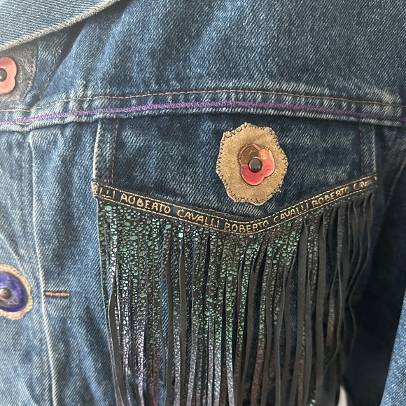 Vintage Roberto Cavalli 1980s tiger fringe denim jacket of dreams - Picture 11 of 13